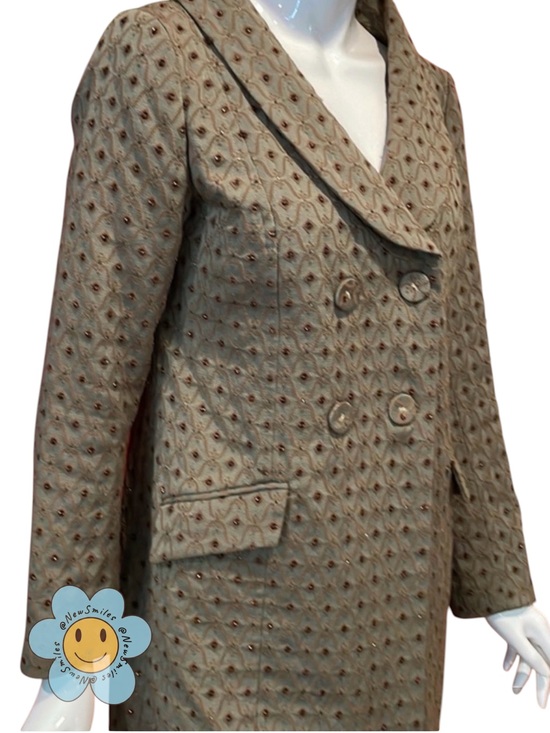 Dalia Jackets & Blazers - Dalia ~ Tapestry ~ Double Breasted ~ Pea Coat ~ Olive w/ Purple Satin Lining